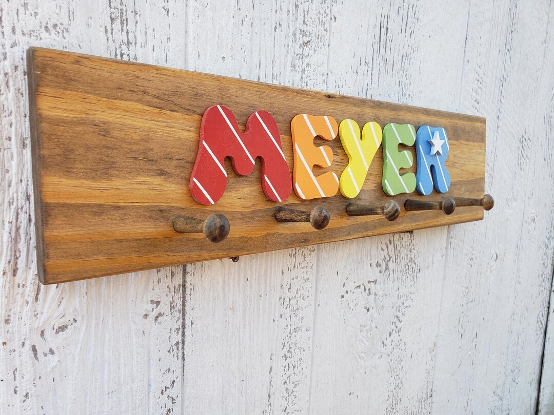 Rainbow Vintage Styled Name Personalized Rack, Custom Coat Rack